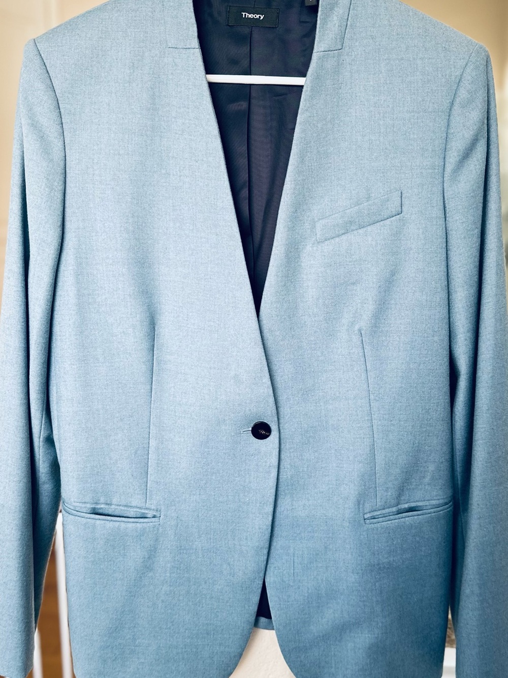 Theory Light Blue Single-Button Womens lightweight Wool Blazer